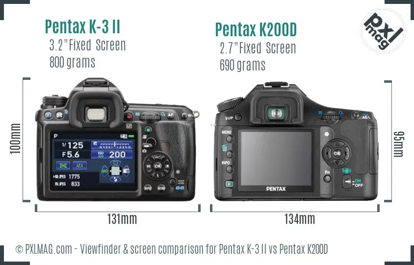 Pentax K-3 II vs Pentax K200D Screen and Viewfinder comparison
