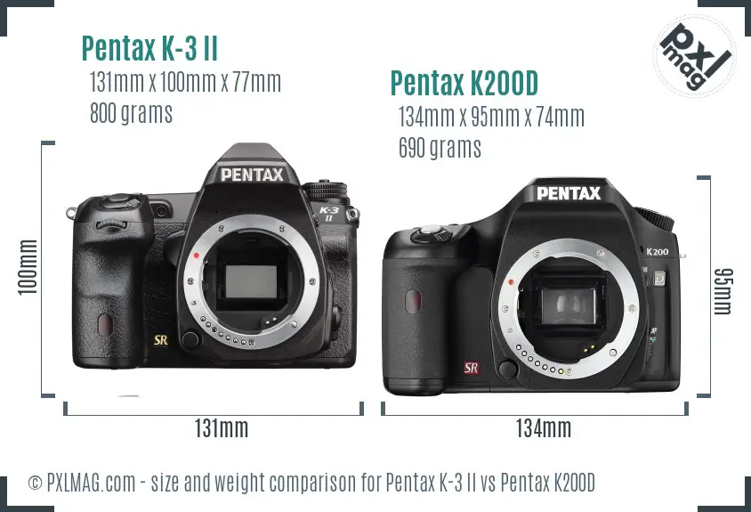 Pentax K-3 II vs Pentax K200D size comparison