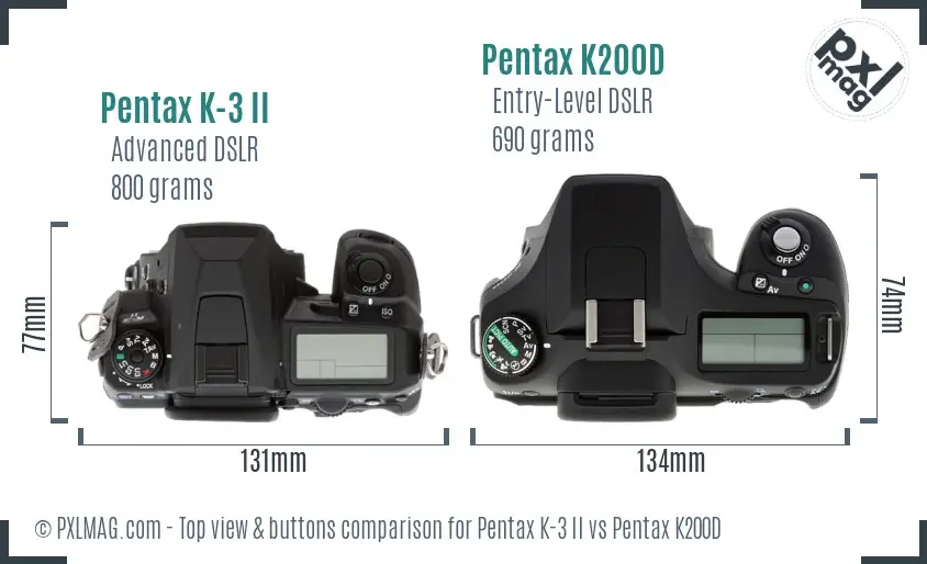 Pentax K-3 II vs Pentax K200D top view buttons comparison