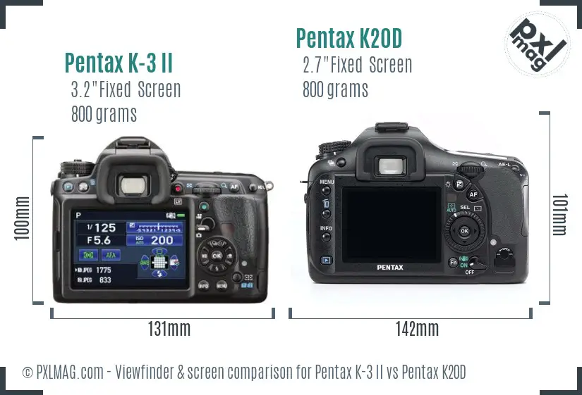 Pentax K-3 II vs Pentax K20D Screen and Viewfinder comparison