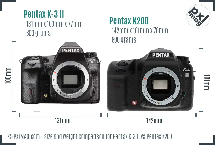 Pentax K-3 II vs Pentax K20D size comparison