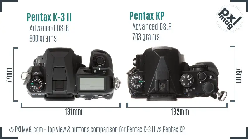 Pentax K-3 II vs Pentax KP top view buttons comparison