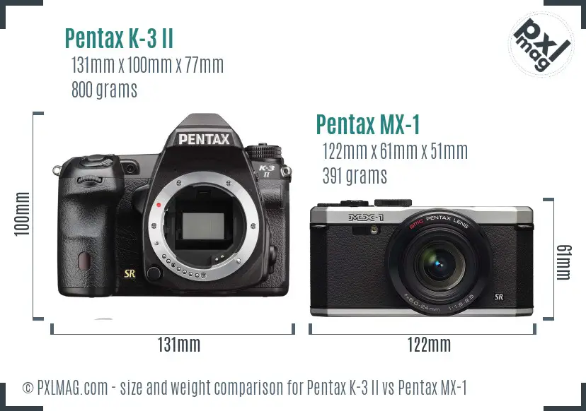 Pentax K-3 II vs Pentax MX-1 size comparison