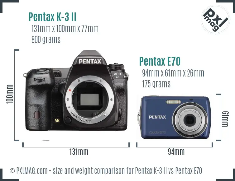 Pentax K-3 II vs Pentax E70 size comparison