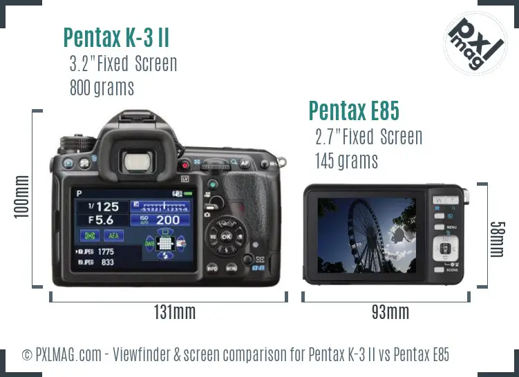 Pentax K-3 II vs Pentax E85 Screen and Viewfinder comparison