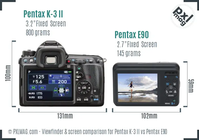 Pentax K-3 II vs Pentax E90 Screen and Viewfinder comparison