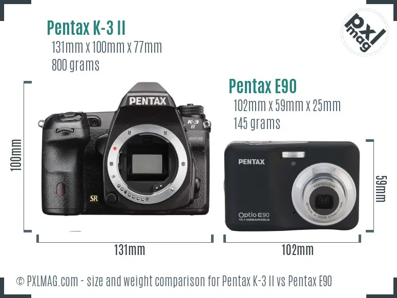 Pentax K-3 II vs Pentax E90 size comparison