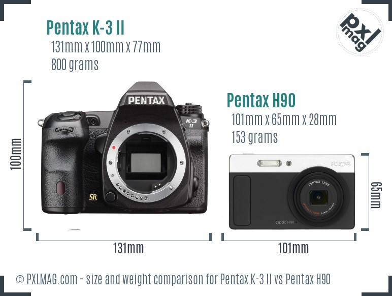 Pentax K-3 II vs Pentax H90 size comparison
