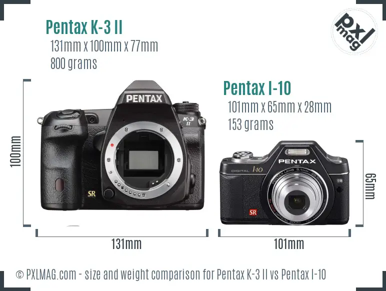 Pentax K-3 II vs Pentax I-10 size comparison