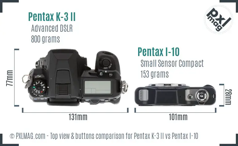 Pentax K-3 II vs Pentax I-10 top view buttons comparison