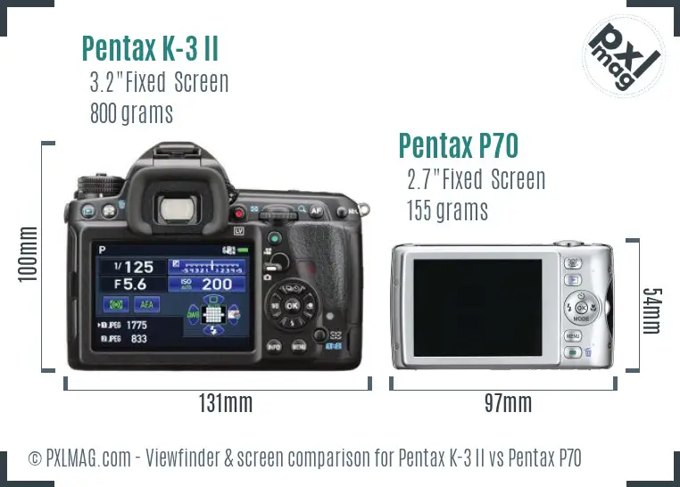 Pentax K-3 II vs Pentax P70 Screen and Viewfinder comparison