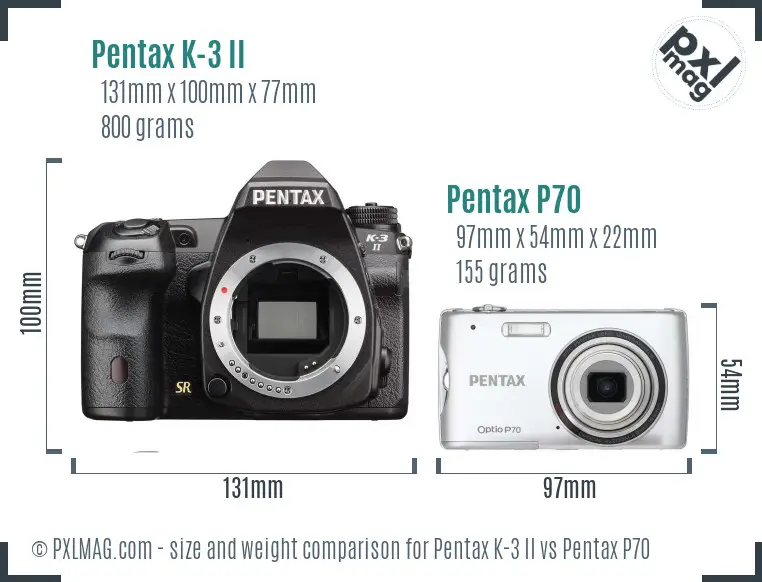 Pentax K-3 II vs Pentax P70 size comparison