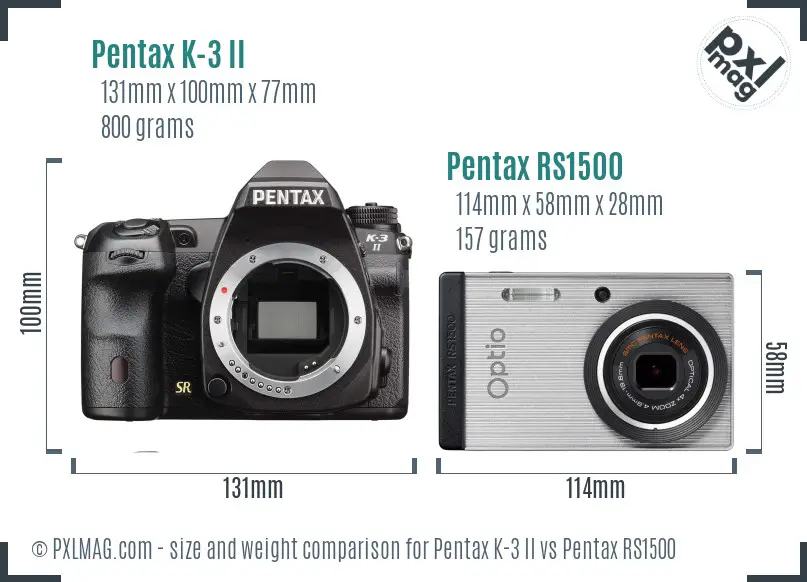 Pentax K-3 II vs Pentax RS1500 size comparison