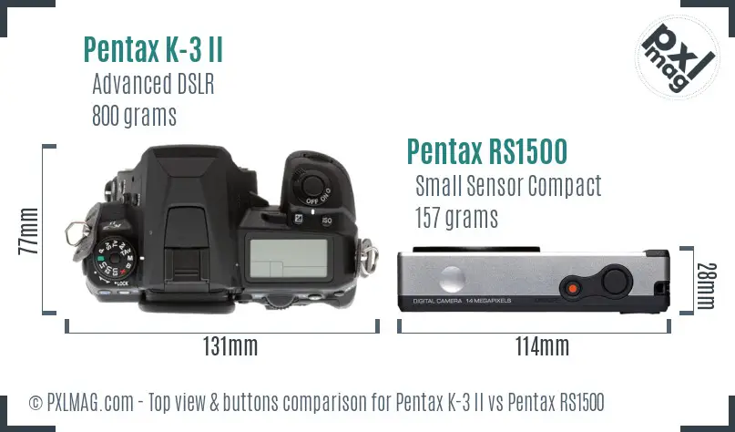 Pentax K-3 II vs Pentax RS1500 top view buttons comparison