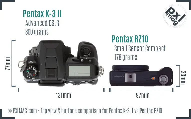 Pentax K-3 II vs Pentax RZ10 top view buttons comparison
