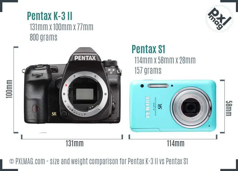 Pentax K-3 II vs Pentax S1 size comparison