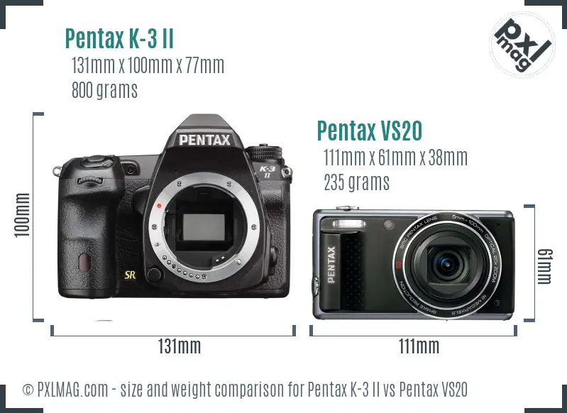 Pentax K-3 II vs Pentax VS20 size comparison
