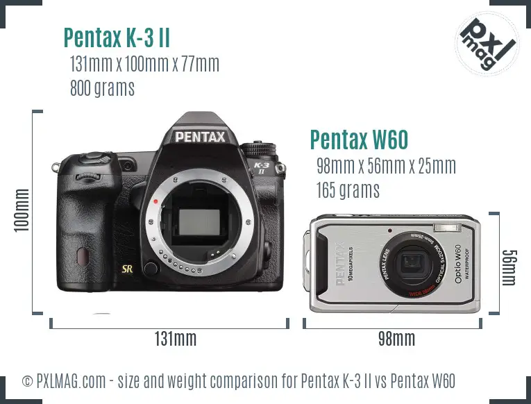 Pentax K-3 II vs Pentax W60 size comparison