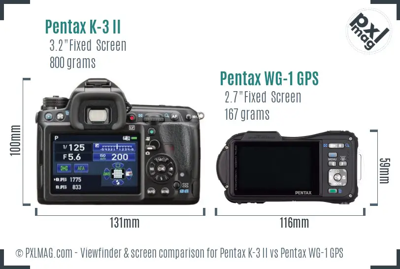 Pentax K-3 II vs Pentax WG-1 GPS Screen and Viewfinder comparison