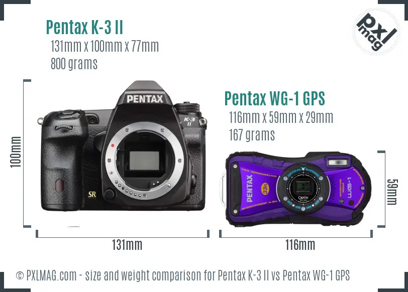 Pentax K-3 II vs Pentax WG-1 GPS size comparison