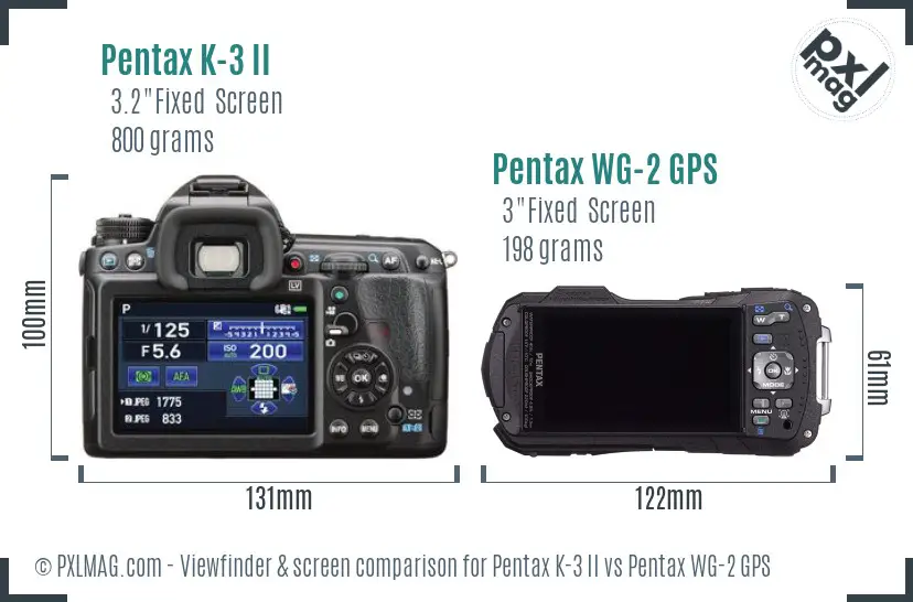 Pentax K-3 II vs Pentax WG-2 GPS Screen and Viewfinder comparison