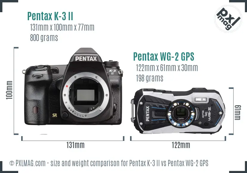 Pentax K-3 II vs Pentax WG-2 GPS size comparison