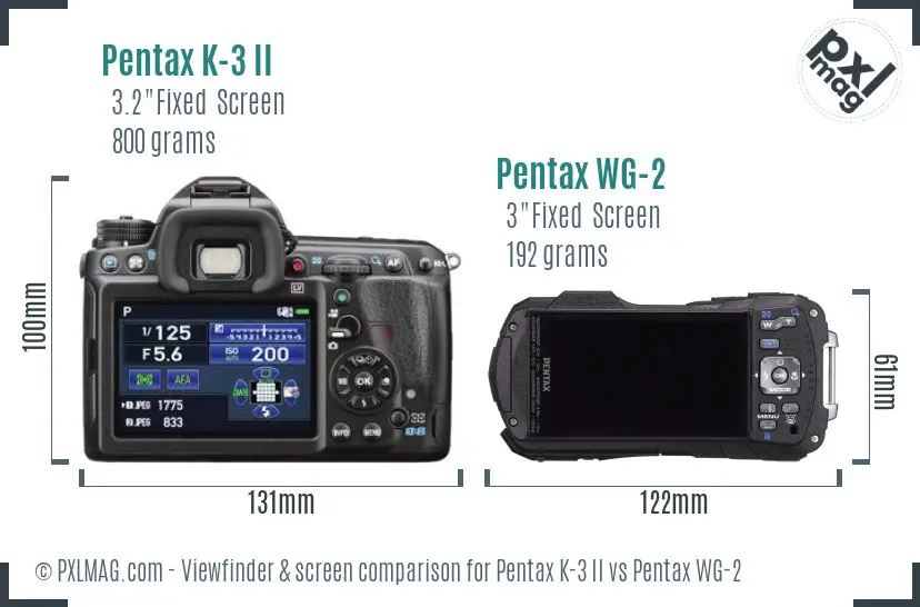 Pentax K-3 II vs Pentax WG-2 Screen and Viewfinder comparison