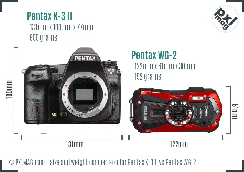 Pentax K-3 II vs Pentax WG-2 size comparison