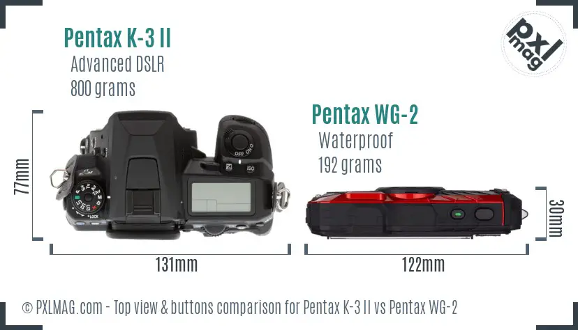 Pentax K-3 II vs Pentax WG-2 top view buttons comparison