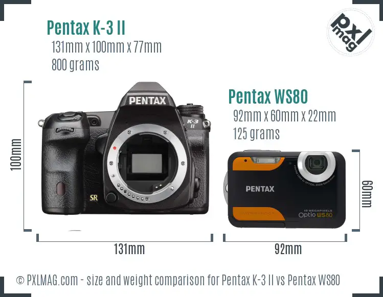 Pentax K-3 II vs Pentax WS80 size comparison
