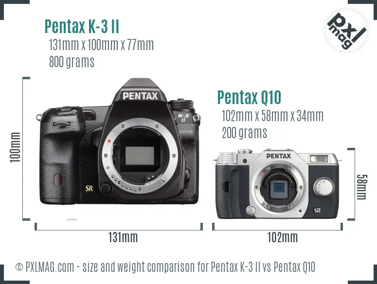 Pentax K-3 II vs Pentax Q10 size comparison
