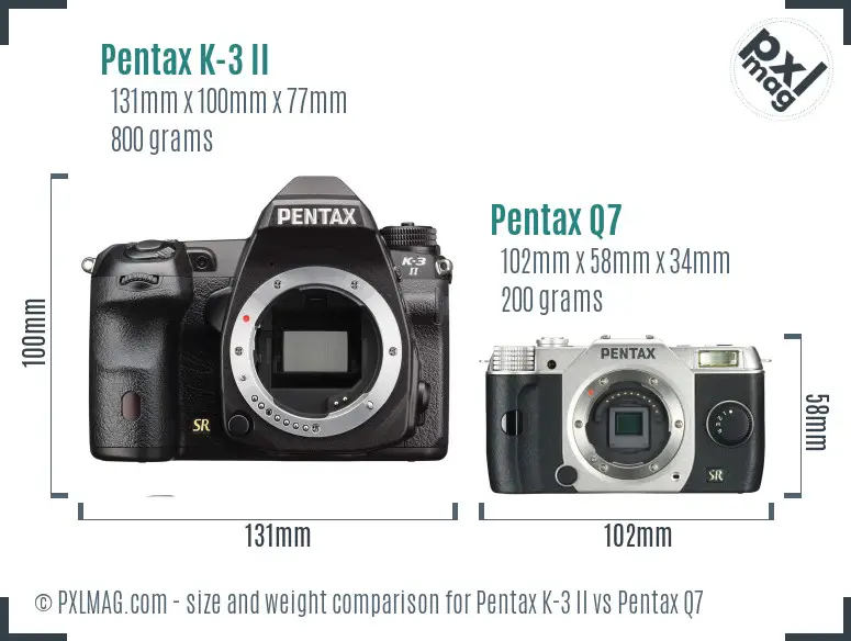 Pentax K-3 II vs Pentax Q7 size comparison