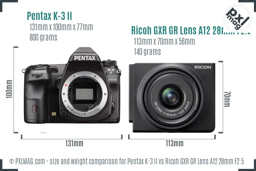 Pentax K-3 II vs Ricoh GXR GR Lens A12 28mm F2.5 size comparison