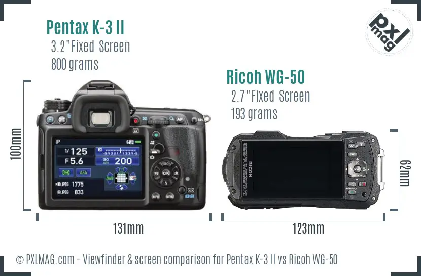 Pentax K-3 II vs Ricoh WG-50 Screen and Viewfinder comparison Pentax K-3 II vs Ricoh WG-50 Screen and Viewfinder comparison
