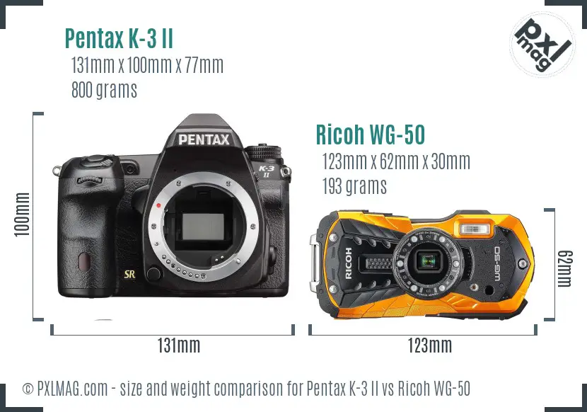 Pentax K-3 II vs Ricoh WG-50 size comparison Pentax K-3 II vs Ricoh WG-50 size comparison