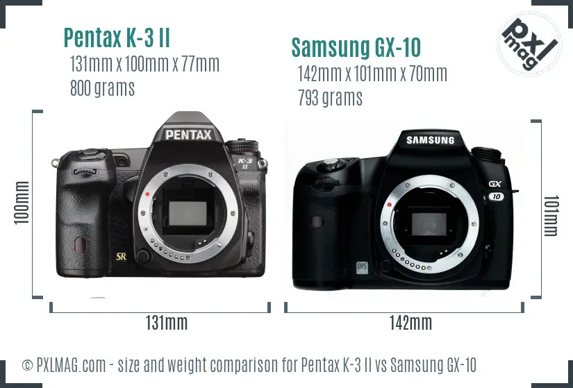 Pentax K-3 II vs Samsung GX-10 size comparison