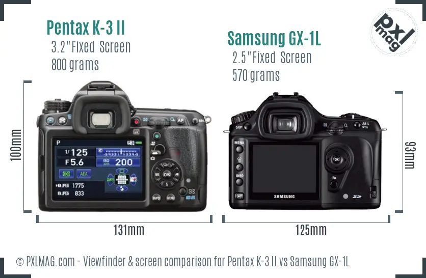 Pentax K-3 II vs Samsung GX-1L Screen and Viewfinder comparison