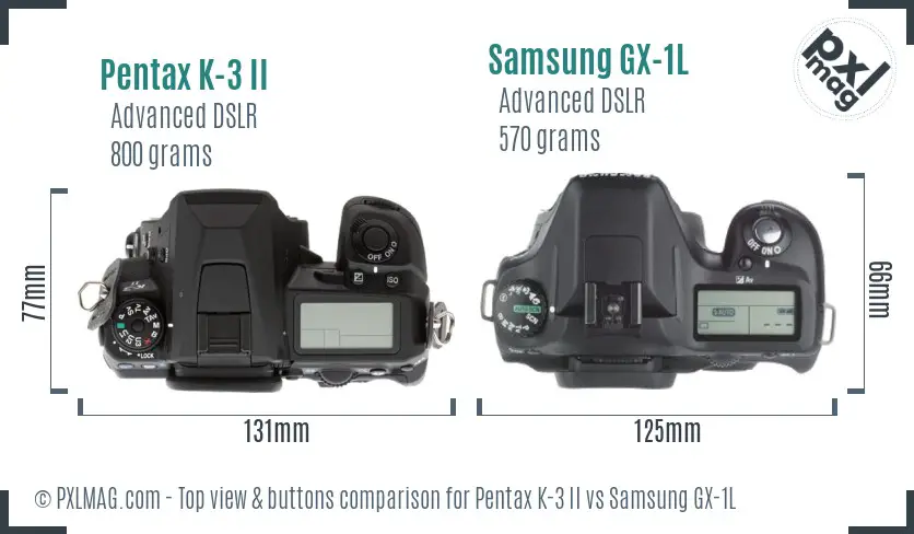 Pentax K-3 II vs Samsung GX-1L top view buttons comparison