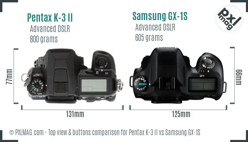 Pentax K-3 II vs Samsung GX-1S top view buttons comparison