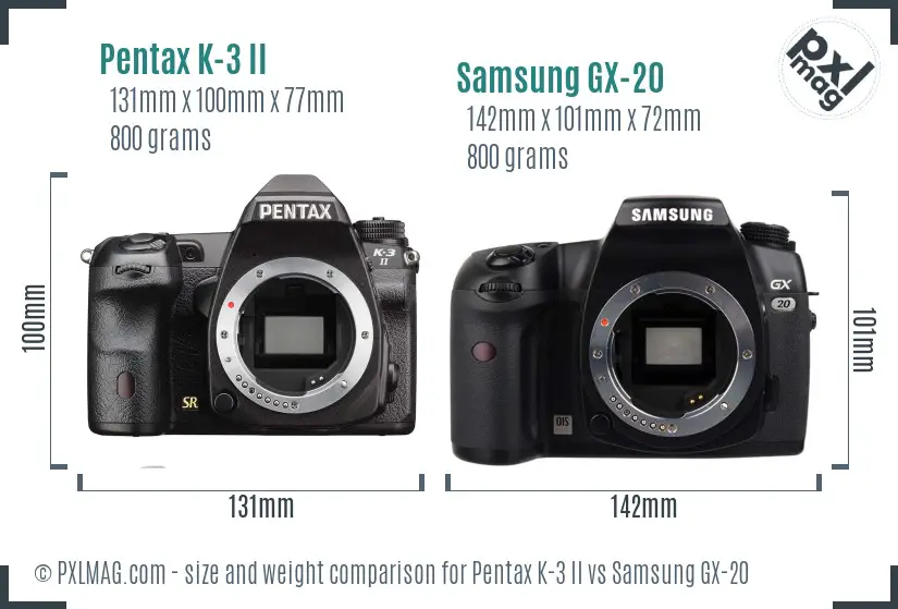 Pentax K-3 II vs Samsung GX-20 size comparison
