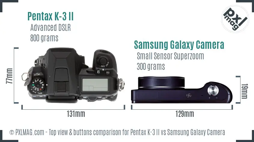 Pentax K-3 II vs Samsung Galaxy Camera top view buttons comparison