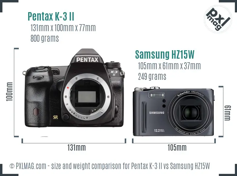 Pentax K-3 II vs Samsung HZ15W size comparison