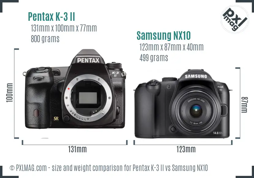 Pentax K-3 II vs Samsung NX10 size comparison