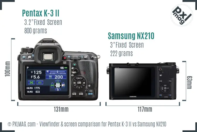 Pentax K-3 II vs Samsung NX210 Screen and Viewfinder comparison