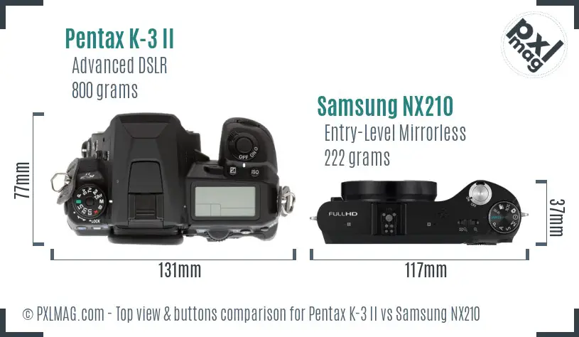 Pentax K-3 II vs Samsung NX210 top view buttons comparison