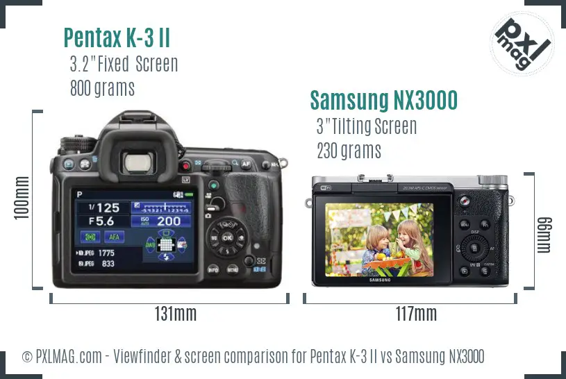 Pentax K-3 II vs Samsung NX3000 Screen and Viewfinder comparison