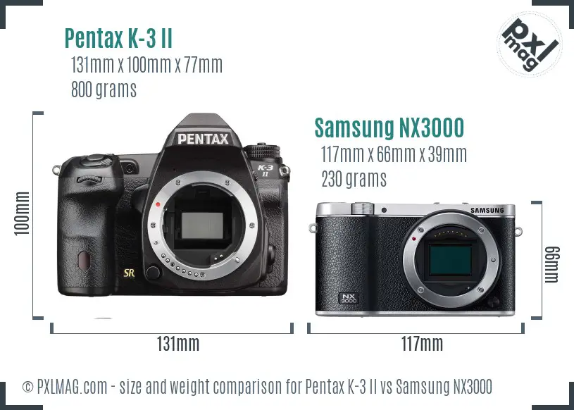 Pentax K-3 II vs Samsung NX3000 size comparison
