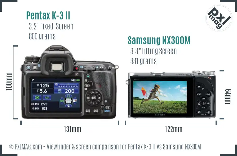 Pentax K-3 II vs Samsung NX300M Screen and Viewfinder comparison