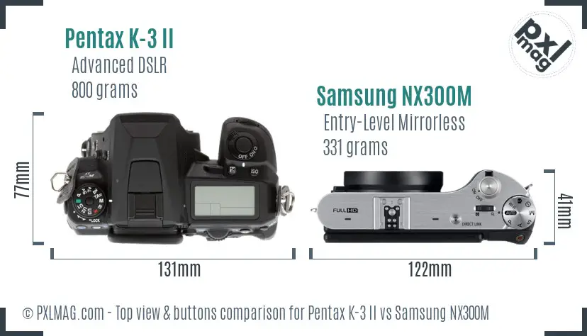 Pentax K-3 II vs Samsung NX300M top view buttons comparison