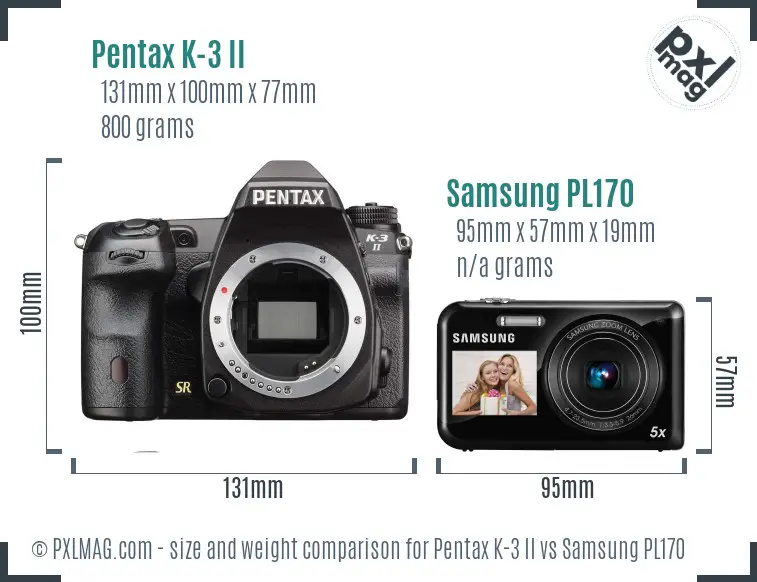 Pentax K-3 II vs Samsung PL170 size comparison